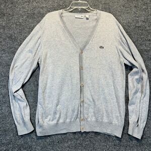 Lacoste Cardigan Sweater‎ Mens XL Gray Classic Preppy V-Neck Button Up